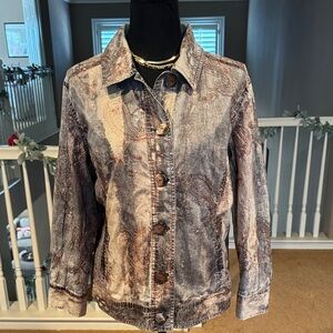 Chico's Distressed Denim Paisley Jacket size Large (Chicos 2)